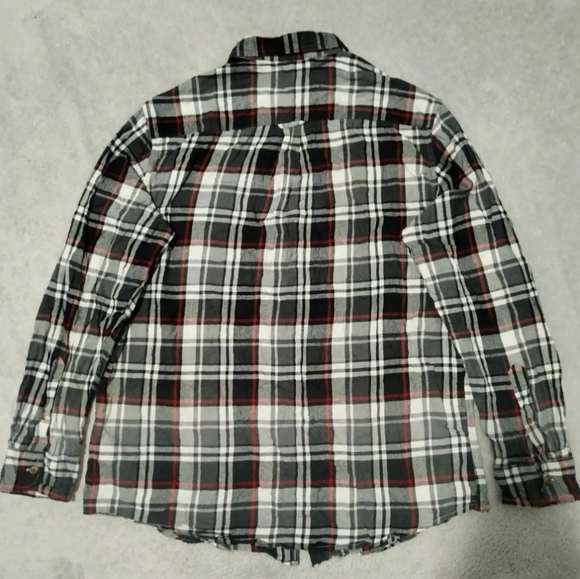 Chaps Shirt Mens L Combat Grey Flannel Plaid Embroidered Logo Button Down Pocket - Picture 6 of 13